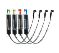 Lot de 4 indicateurs de touche LED pour pêche à la carpe avec chaîne souple en métal robuste et tube en plastique amovible pour insert fluorescent, lot de 4 pour une faible visibilité