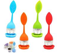 Lot de 4 infuseurs en acier inoxydable et silicone - Passoire avec couvercle et soucoupe - Boule à thé - Filtre fin