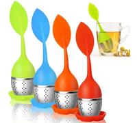 Lot de 4 inoxydable Infuseur de Thé, Filtre Diffusseur, Boule à Thé, avec Poignées En Silicone, Passoire à thé avec Couvercle et Soucoupe, Infuseur à thé pour Tisane(Vert, Orange, Bleu, Rouge)