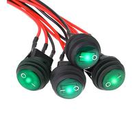 Lot de 4 interrupteurs à bascule ronds étanches 12 V 20 A SPST 3 broches et LED vertes ON/OFF avec 20 cm pré-câblé pour voiture, bateau, camion, appareils ménagers, camping-cars