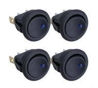 Lot de 4 interrupteurs à bascule ronds LED 12 V bleu SPST marche/arrêt 3 broches avec mise à la terre pour voiture bateau pour camping-car distributeur d'eau machine à café masseur 19 mm encastré