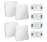 Lot de 4 interrupteurs sans fil 230 V 10 A - Avec contrôle du récepteur - Interrupteur mural sans fil jusqu'à 50 m de portée - 200-2000 W - Pas de câblage nécessaire