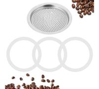 Lot de 4 joints de rechange pour machine à expresso et filtres, 1 filtre en métal et 3 joints d'étanchéité en silicone pour cafetière à expresso Moka Express Dama (6 tasses)
