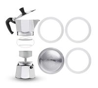 Lot de 4 joints d'étanchéité pour cafetière à expresso 3 tasses - Joint de rechange en silicone avec tamis en aluminium - Anneaux d'étanchéité pour cafetière (3 joints d'étanchéité en silicone + 1