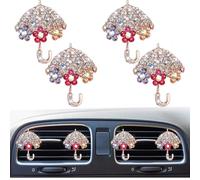 Lot de 4 jolis parapluies pour grille d'aération de voiture avec strass, diffuseur de désodorisant, accessoire de décoration d'intérieur de voiture pour femme
