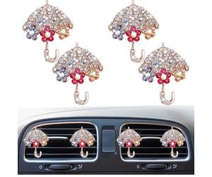 Lot de 4 jolis parapluies pour grille d'aération de voiture avec strass, diffuseur de désodorisant, accessoire de décoration d'intérieur de voiture pour femme