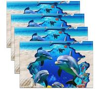 Lot de 4 jolis sets de table baleine, 45 l x 30 l, sets de table en coquillages pour table de cuisine, tapis de table océan, animaux, thème du monde sous-marin, imperméables pour enfants et
