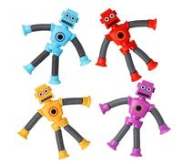 Lot de 4 jouets à ventouse rétractables, forme robotique de dessins animés, entraînement des sens tactiles pour enfants, cadeau surprise pour tous