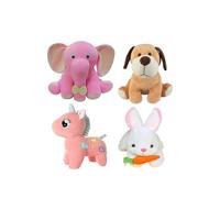 Lot de 4 jouets en peluche pour animaux - Éléphant rose, chiot marron, licorne rose, lapin blanc avec carotte