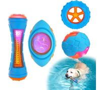 Lot de 4 jouets flottants pour chien en caoutchouc | Dressage de chien | Jouet haute visibilité flottant sur l'eau avec flotteurs couineurs intégrés pour piscine, plage, lacs