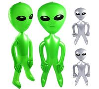 Lot de 4 jouets gonflables géants d'extraterrestre de 160 cm pour décoration de fête sur le thème OVNI - Vaisseau spatial - Pour anniversaire, Halloween, Pâques, Noël, maison, vert argenté
