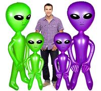 Lot de 4 jouets gonflables géants extraterrestres gonflables pour décorations de fête, anniversaire, Halloween, fête sur le thème des extraterrestres (vert, violet)
