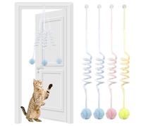 Lot de 4 jouets interactifs rétractables en peluche pour chat à suspendre à une porte avec clochettes, jouet interactif pour la chasse et l'exercice, réutilisable et lavable (bleu, rose et jaune)