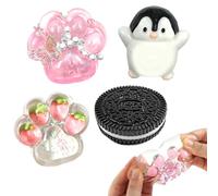 Lot de 4 Jouets Squishy, Patte de Chat Squishy, 1 Pièces Biscuit Stress Relief Toy et 2 x Squishy Patte de Chat Jouet, 1 Petit Pingouin, Anti Stress Jouet pour Enfants et Adultes