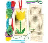 Lot de 4 kits de broderie au point de croix en bois avec cadre au point de croix, aiguilles, fils, rubans pour enfants, débutants, projets de bricolage