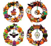 Lot de 4 kits de loisirs créatifs pour couronnes d'Halloween pour enfants, couronnes en feutre à faire soi-même avec zombie en bandage, hibou, chapeau haut-de-forme et citrouille (2501)