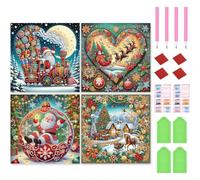 Lot de 4 kits de peinture diamant 5D, forme spéciale strass, 30 x 30 cm, pour art mural et décoration d'intérieur