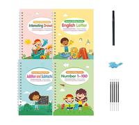 Lot de 4 kits d'exercices d'écriture réutilisables pour lettres, chiffres, dessin, carnet de travail mathématiques pour l'école maternelle et les tout-petits, feuilles d'exercices d'écriture anglaise