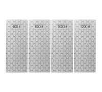 Lot de 4 lames de meulage diamant en nid d'abeille, grain 400, 600, 1000, 1200, surface gravée, design rectangulaire stable, pour aiguiser les couteaux, convient pour les couteaux de cuisine, les