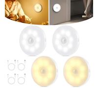 Lot de 4 lampes à détecteur de mouvement d'intérieur, veilleuse LED rechargeable par USB, modes automatique/marche/arrêt, blanc chaud/froid, lumières d'escalier à intensité variable pour armoire