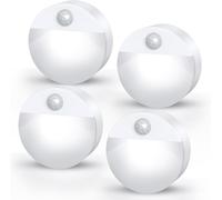 Lot De 4 Lampes À Détecteur De Mouvement Pour L'intérieur, Veilleuses Automatiques/Marche/Arrêt, Blanc Pur, À Coller, Alimentées Par Piles, Veilleuse Pour Bébé, Pour Salle De Bain, Couloir,