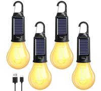 Lot de 4 lampes de camping : lampe de camping rechargeable, lanterne de camping LED, lumière de camping avec mousqueton, luminosité réglable 3 modes d'éclairage, lampe de camping étanche, lampe de