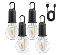 Lot de 4 lampes de camping rechargeables - 3 modes d'éclairage - Ampoule rechargeable avec batterie - Charge USB - Lanterne de camping LED - Mini luminosité réglable - Lumière de camping d'extérieur