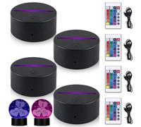 Lot de 4 lampes de nuit LED 3D, socle LED avec télécommande et câble USB, 7 couleurs, socle lumineux 3D réglable pour verre acrylique, lampe illusion lampe de décoration pour chambre d'enfant, chambre