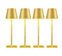 Lot de 4 lampes de table sans fil à DEL dorées rechargeables - Éclairage de table d'extérieur pour tables de restaurant | Dîner | Comptoir de cuisine | Lot de 4 lampes sans fil