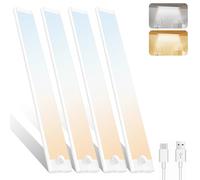 Lot de 4 lampes LED de 30 cm - 72 LED - 2000 mAh - Rechargeable USB-C - Détecteur de mouvement - 3000 K/6000 K - Intensité variable - Avec aimant - Pour armoire, comptoir, couloir