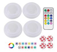 Lot de 4 lampes LED sans fil pour dessous d'armoire, alimentées par piles, lumières sous placards de cuisine avec télécommande et minuterie, lumière à coller sur piles, 13 couleurs changeantes