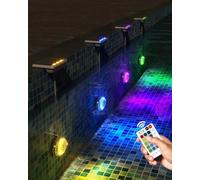 Lot de 4 lampes solaires à DEL submersibles avec télécommande IP68, 16 couleurs, éclairage sous-marin pour piscine hors sol, étang (blanc)