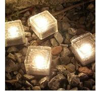 Lot de 4 lampes solaires au sol à LED pour pavé de verre, éclairage extérieur décoratif solaire pour jardin(blanc chaud)