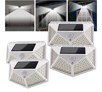 Lot de 4 lampes solaires de sécurité d'extérieur - 100 LED - Étanche - Grand angle de 270° - 3 modes - Détecteur de mouvement - Pour jardin, clôture, porte, cour, garage