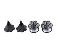 Lot de 4 lampes solaires d'extérieur avec impression griffe - Décoration de jardin pour chien et chat - Effet pierre - Étanche - 9 cm - Noir (lumière colorée)