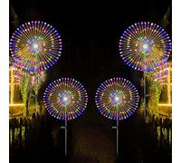 Lot de 4 lampes solaires pour feux d'artifice - 120 LED - 40 fils en cuivre - Pour allée, jardin, décoration de Noël, fêtes (multicolore)
