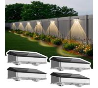 Lot de 4 lampes solaires pour mur extérieur, 9 modes d'éclairage, en acier inoxydable, IP65, étanche, applique murale solaire pour jardin extérieur, jardin, cour, piscine, maison, terrasse, porche