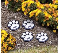 Lot de 4 lampes solaires sans fil avec empreintes de pattes de chien - Lanterne LED - 9,5 cm - Lampe d'extérieur pour animaux domestiques