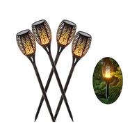 Lot de 4 lampes torches solaires étanches à 96 LED - Flammes vacillantes - Éclairage de décoration de paysage, de terrasse, pelouse - Éclairage du crépuscule à l'aube - Marche/arrêt automatique pour