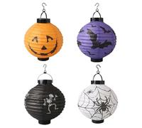 Lot de 4 lanternes en papier pliables pour Halloween, rondes, 3D, en papier, décoration pour Saint Martin, décorations de fête