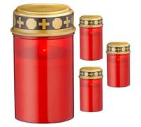 Lot de 4 lanternes funéraires à LED à piles - Rouge - Lanterne funéraire - Cimetière de deuil (4 lampes funéraires LED)