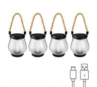 Lot de 4 lanternes solaires à flamme dansante pour extérieur, camping, chargement USB-C - Lampes de jardin étanches pour terrasse, clôture, jardin décoratif