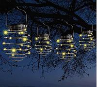 Lot de 4 lanternes solaires en spirale, lanternes créatives à suspendre avec poignée, lampes solaires décoratives pour jardin, patio, cour, porche, chemin
