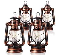 Lot de 4 lanternes tempête vintage à LED de 20,3 cm, 12 LED chaudes et variateur d'intensité - Lanterne décorative en métal à suspendre pour intérieur ou extérieur - Décoration de camping