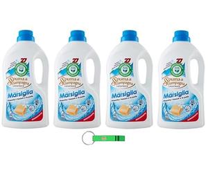Lot de 4 lessives liquides Spuma Di Sciampagna Marseille avec formule concentrée et lutte efficace contre les taches 27 lavages 1215 ml + porte-clés Beni Culinari gratuit