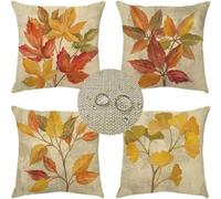 Lot de 4 L'été Housse de Coussin 40x40cm Feuilles d'automne Automne Décoratif Coussin Canape,Carré Double Face Lin Housse Coussin Exterieur Impermeable pour Jardin Chambre Decor Coussin Jaune WS-4456