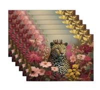 Lot de 4 Lin et Coton Guépard Couronné Sets de Table | Lavables Antidérapants Set de Table, Portraits d'animaux Luxe Napperons Décoratifs pour Cuisine, Salle à Manger 45x30cm