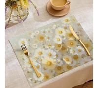 Lot De 4 Lin Marguerite Set De Table, 30x45cm Impressionnisme Set De Table Lavable RéSistants à La Chaleur Dessous Assiette pour Cuisine DéCoration