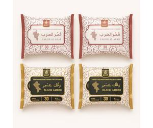 Lot de 4 Lingettes Intimes Sans Alcool - Parfumées - Fakhr Al Arab x2 et Black Amber x2 - Parfums de Dubaï - Nettoyantes et Douces