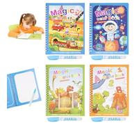 Lot de 4 Livre de Coloriage a L’eau, Livre Magique à L'Eau avec Stylo Leau, Livre de Dessin Magique de L'eau avec 4 Stylo à L'eau, Réutilisable Magic Water Book pour enfants à partir de 3 ans Présents